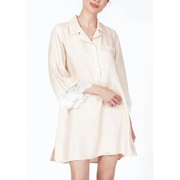 Rya Rosey Champagne Cream Ivory Lounge Sleep Shirt #535 Crochet Trim Small S - Picture 1 of 5